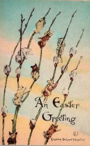 An Easter Greetings With Pussy Willows Handcolored Albertype