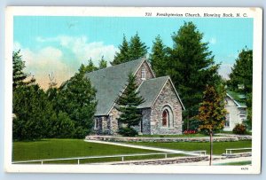 Blowing Rock North Carolina NC Postcard Presbyterian Church Garden Trees Scenery