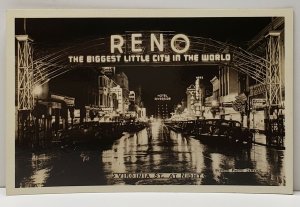RENO Nevada VIRGINIA ST AT NIGHT Real Photo 1940s RPPC Postcard E12