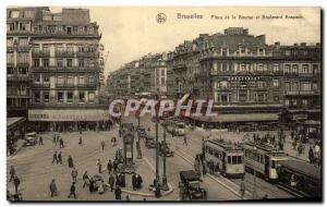 Old Postcard Belgium Brussels Place de la Bourse and Tramway Boulevard Anspach