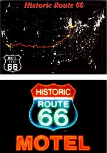 2~4X6 Postcards Historic ROUTE 66 Map Card & MOTEL NEON SIGN/Seligman, Arizona
