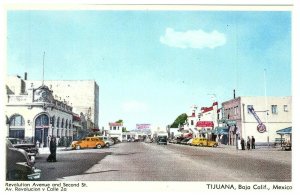 Revolution Avenue at Second Street Tijuana, Baja California Mexico Postcard