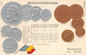 Romania Flag Exchange Table Coins embossed coinage postcard C314