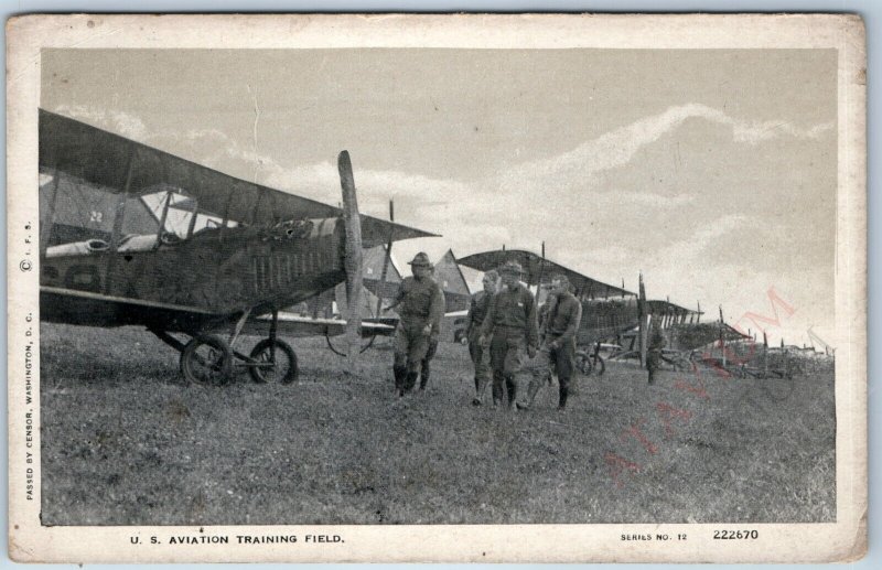 c1910s WWI US Aviation Training Field Early Biplane Airplane Air Force PC A178