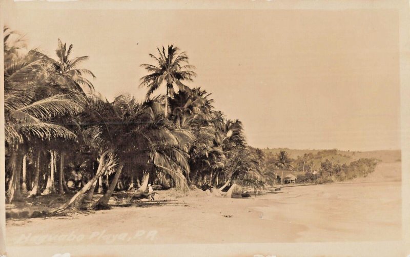 Puerto Rico PR~Playa de Naguabo-people & huts~1920s REAL PHOTO POSTCARD