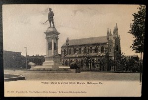 Vintage Postcard 1901-1907 Watson Statue & Corpus Christi Church, Baltimore, MD