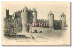 Old postcard Cite Carcassonne Le Chateau Main Entree