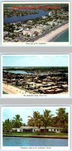 3 Postcards FT. LAUDERDALE, Florida FL ~ Aerial View, Beach & Waterfront Home