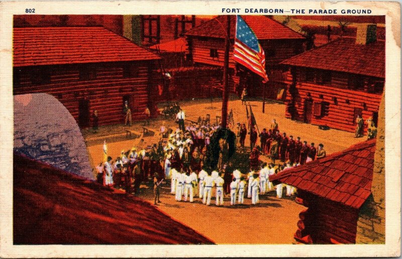 VTG Fort Dearborn Parade Ground Chicago World's Fair Illinois IL Linen Postcard
