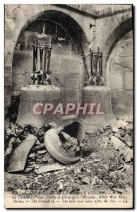 Old Postcard Bell Reims cathedral bells and debris after the & # 39incendie Army