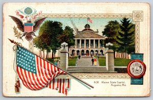 State Capitol Flag Seal Augusta Maine ME No 38 1910 DB Postcard E14