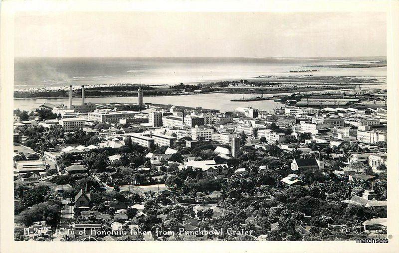 1940s Birdseye City of Honolulu Punchbowl Crater Hawaii RPPC real Photo  6110