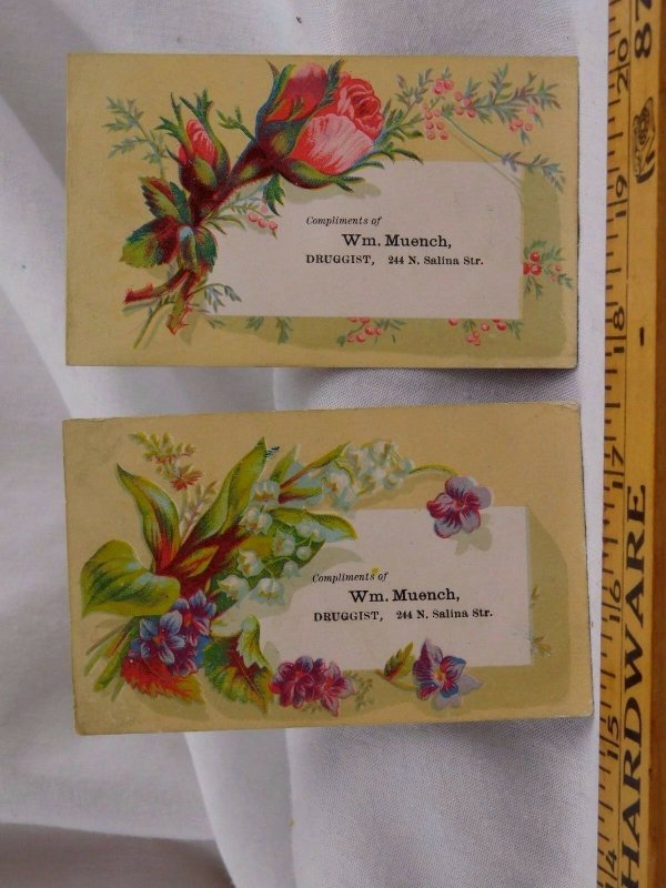 Lot of 4 Victorian Trade Cards Wm. Muench Druggist Lily-Of-The Valley Roses F43 