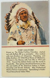 Native American Indian, Vtg Chief Hailstorm Linen Postcard M18