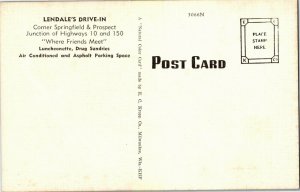 Lendale's Drive-In, Corner Springfield & Prospect Champaign IL Vtg Postcard C60 