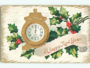 Pre-Linen new year GOLDEN CLOCK WITH HOLLY k5118