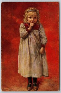 Paul Hagman Artist Signed Portrait of Child Whispering 1920 DB Postcard G15
