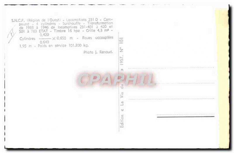 Postcard Old Train Locomotive 231 D