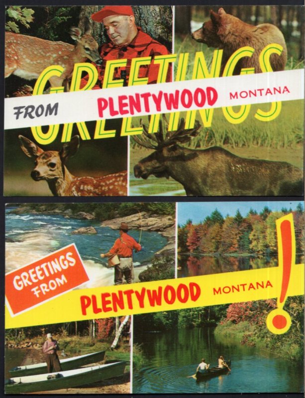 Lot of 2 Greetings From PLENTYWOOD Montana SplitView Scenery Animals - Chrome