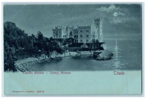 c1905 Castello Miramar Schloss Miramar Trieste Italy at Moonlight Postcard