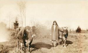 1930s RPPC Postcard; Young Woman & Jersey Dairy Cows, Unknown US Location