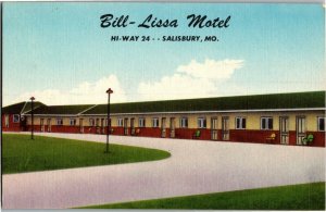 Bill-Lissa Motel, Hwy 24 Salisbury MO Vintage Postcard C20