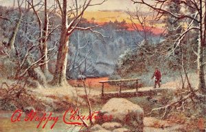 IN THE DEPTH OF WINTER-TUCK OILETTE #9567-BEAD TEXTURE-MERRY CHRISTMAS POSTCARD