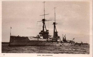 Postcard British Royal Navy HMS Bellerophon Battleship Billy Ruffian RPPC