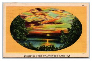 Generic Scenic Greetings Sunset Swartswood Lake New Jersey NJ Linen Postcard V11