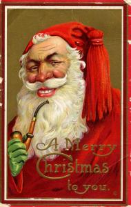 Greeting - Christmas. Santa Claus in Red  (Card is damaged)