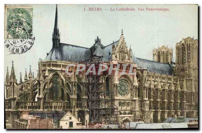 Old Postcard Reims Cathedral panoramic view