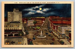 Vintage South Carolina Postcard - The Square at Night   Spartanburg