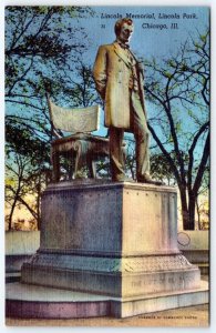 1940's ABRAHAM LINCOLN PARK MEMORIAL CHICAGO ILLINOIS IL VINTAGE LINEN POSTCARD