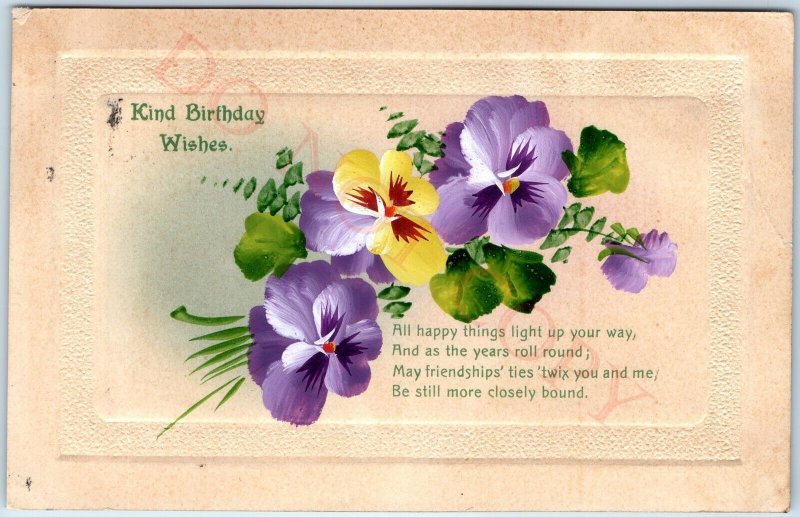 1911 EXPERT Hand Painted Flower Postcard Birthday Poem Souvenir National Eng A75