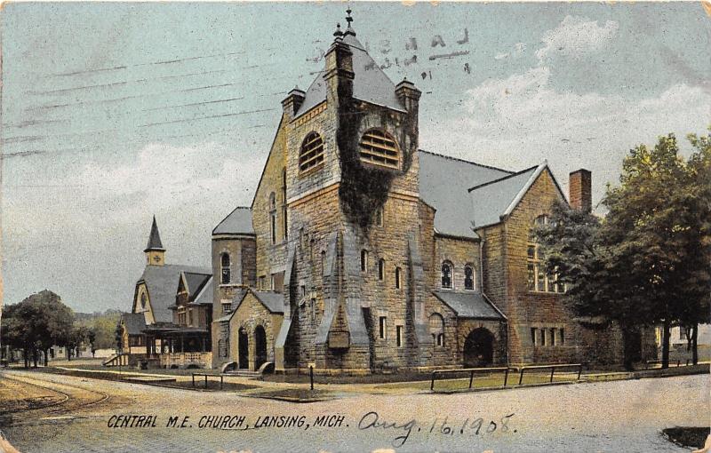 Lansing Michigan~Central Methodist Episcopal Church~Church Next Door~1908 Pc