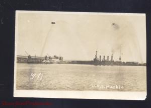 RPPC U.S. NAVY WARSHIP USS PUEBLO VINTAGE MILITARY SHIP REAL PHOTO POSTCARD