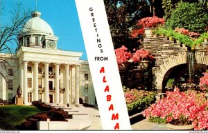 Alabama Greetings Showing State Capitol and Bellingrath Gardens