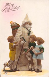 H3/ Santa Claus Christmas Postcard c1910 White & Yellow Suit RPPC Kids19