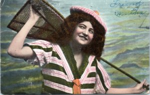 Postcard Girl with fishing net