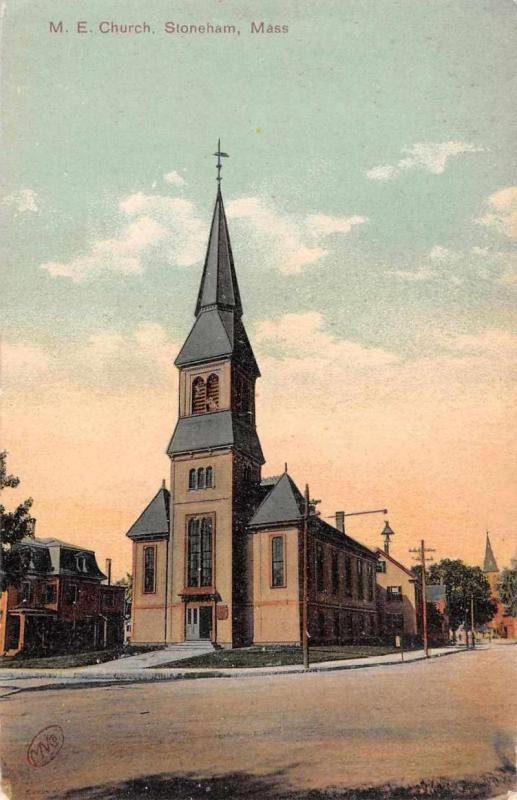 Stoneham Massachusetts ME Church Street View Antique Postcard K44801