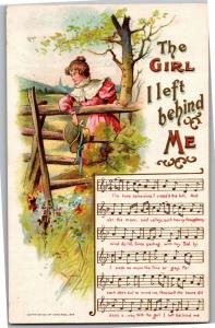 The Girl I Left Behind Me, Lyrics Sheet Music Vintage Postcard Q21