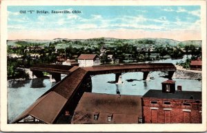 Postcard Old Y Bridge in Zanesville, Ohio