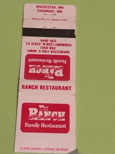 Matchbook Cover The Ranch Family Restaurant Rochester Fairmont, Minnesota MB189