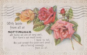 With Love From All At Nottingham 1920s Flowers Greeting Postcard