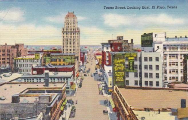 Texas El Paso Texas Street Looking East 1943 Curteich