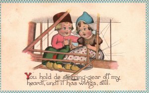 Vintage Postcard 1913 Little Lovers Kids You Hold the Steering Gear Off My Heart