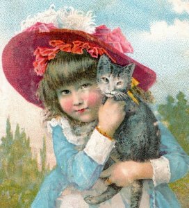 1880s Domestic Sewing Machine Co. Cute Child Holding Cat F137