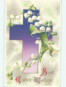 Pre-Linen easter religious LILY OF THE VALLEY FLOWERS WITH JESUS CROSS hr2468