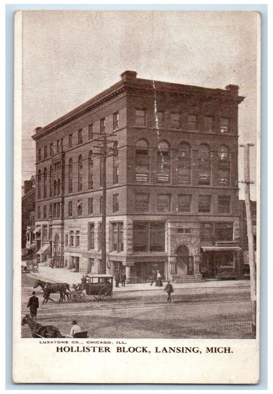 1905 Hollister Block Exterior Building Lansing Michigan Vintage Antique Postcard