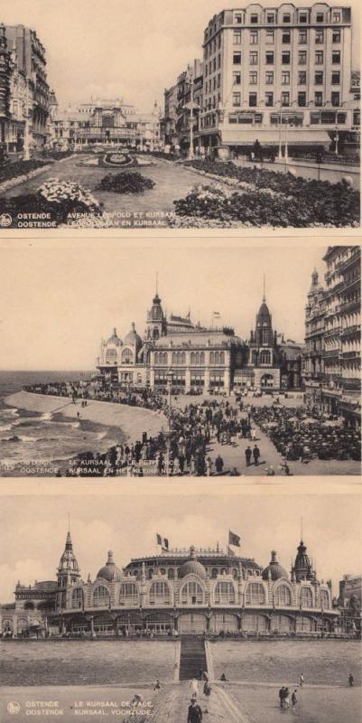 Ostende Kursaal Belgium 3x Antique Postcard s Mint